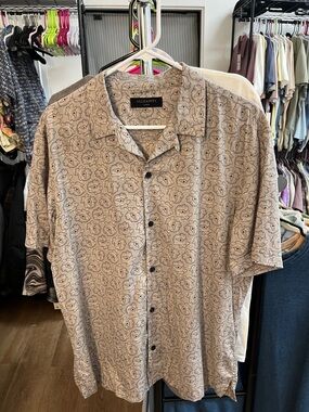 All Saints Gray Floral Pattern Short-Sleeve Button-Down Shirt